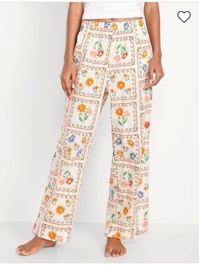 Old Navy White Floral Print Petite Length Pants with Orange & Blue Accents